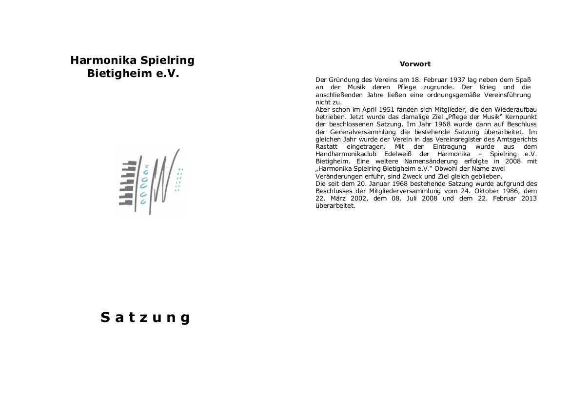 Satzung Deckblatt